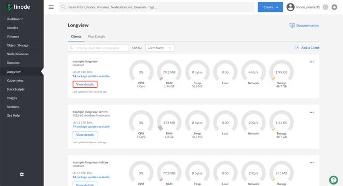 View details for your Longview Client instance